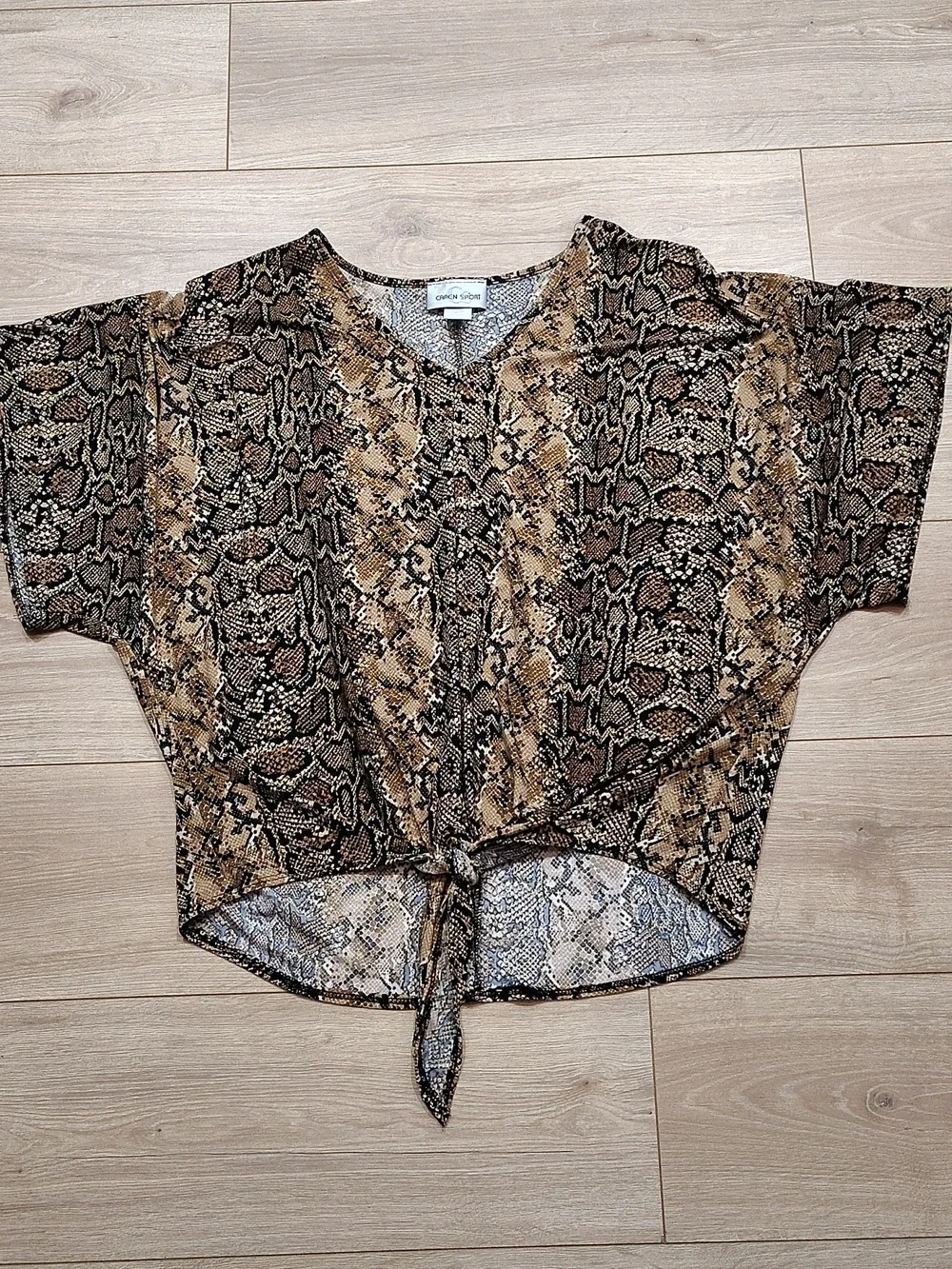 Snake Print Tie-Front Top in Brown and Black,  Plus Size 2X - Picture 4 of 8